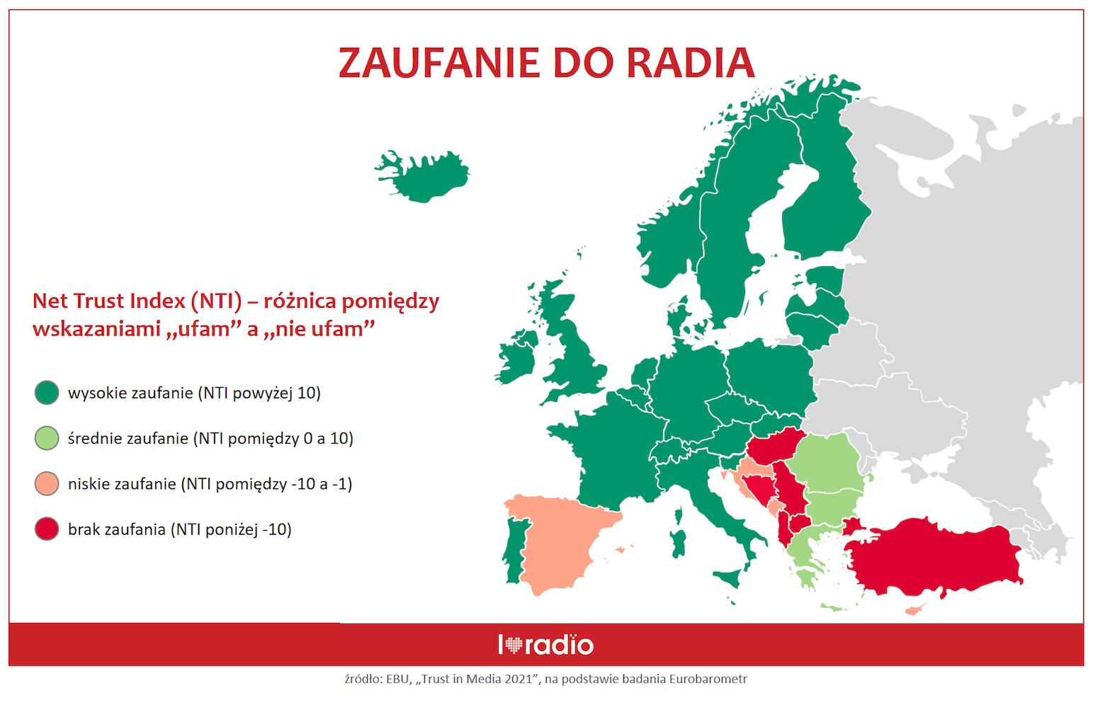 Mapa zaufania do radia w Europie